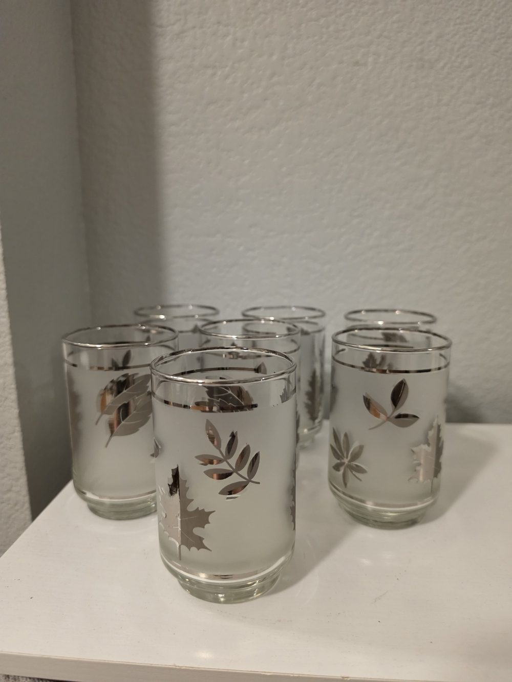 Set Of 7 Vintage Libbey Silver Leaf Pattern Glass Tumblers